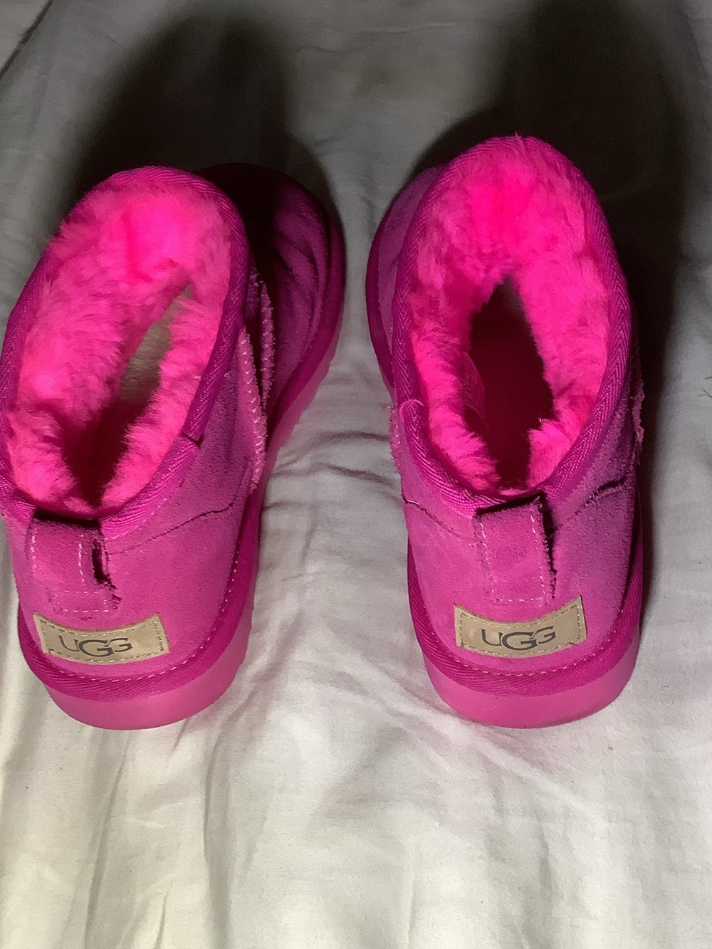 UGG Bright Pink Suede Shearling Ankle Booties - Picture 3 of 7